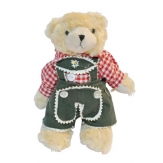 Trachtenteddy mit flauschigem Fell beige, Hemd rot kariert, 25cm